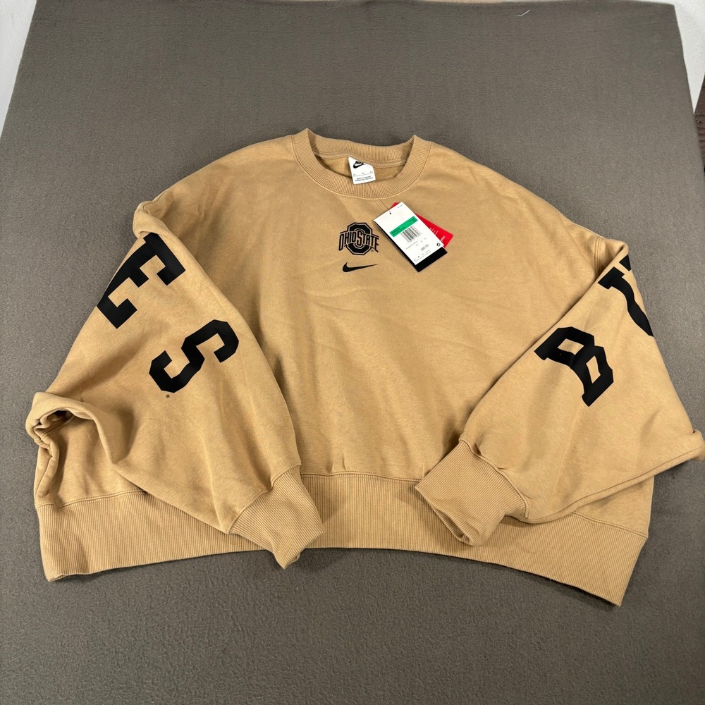 Nike Ohio State Buckeyes Sweatshirt Women Size XL Tan Cropped 01D7-2FE-OH-ZEE
